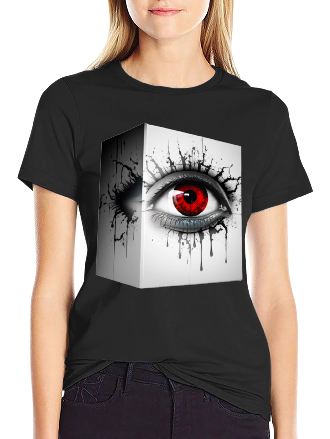 Eye Cube Graphic Tee - Edgy Black T-Shirt