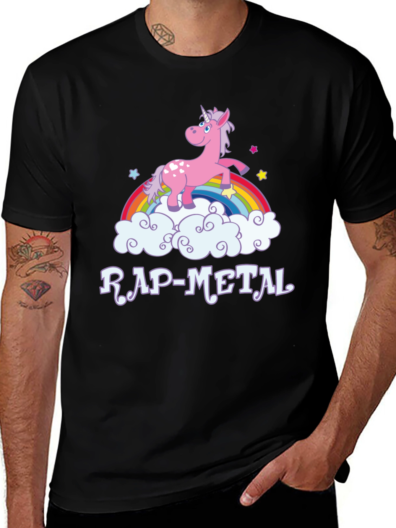 Rap-Metal Unicorn Rainbow Graphic T-Shirt
