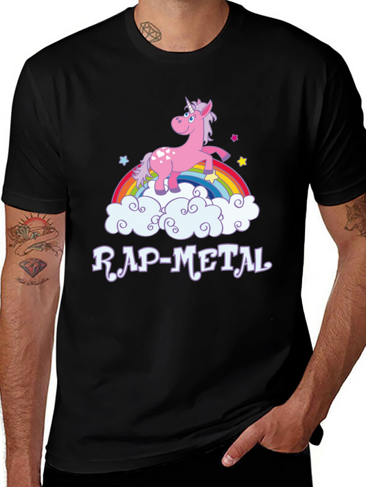 Rap-Metal Unicorn Rainbow Graphic T-Shirt