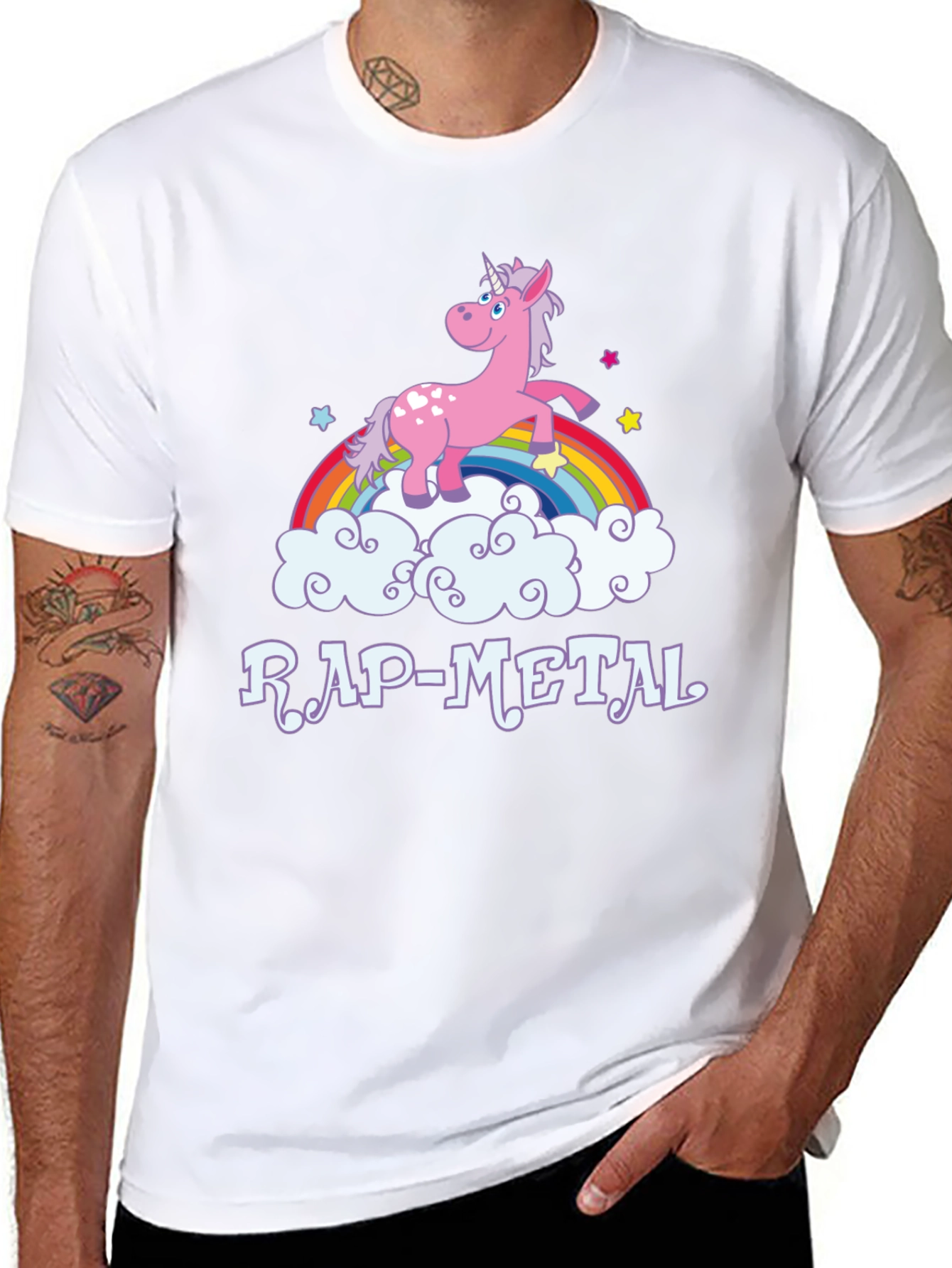 Rap-Metal Unicorn Rainbow Graphic T-Shirt