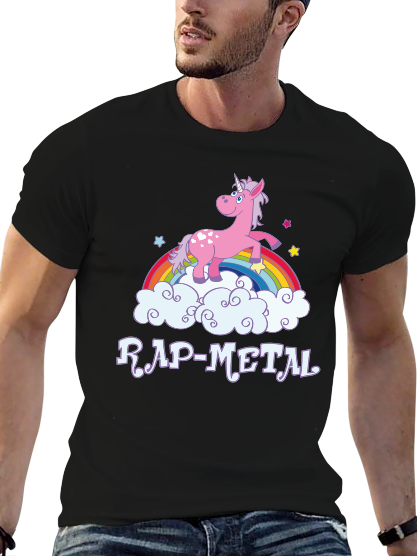 Rap-Metal Unicorn Rainbow Graphic T-Shirt