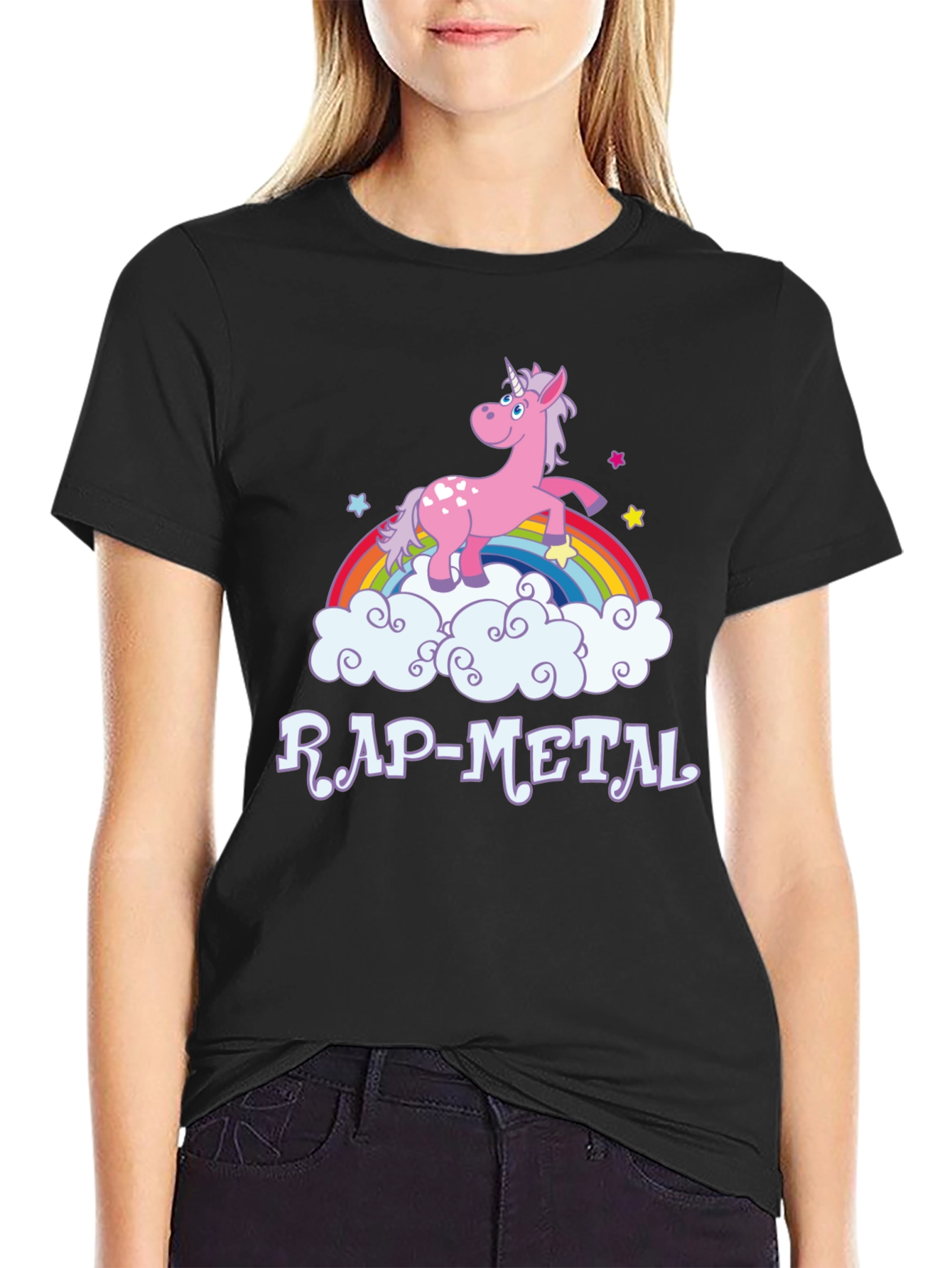 Rap-Metal Unicorn Rainbow Graphic T-Shirt
