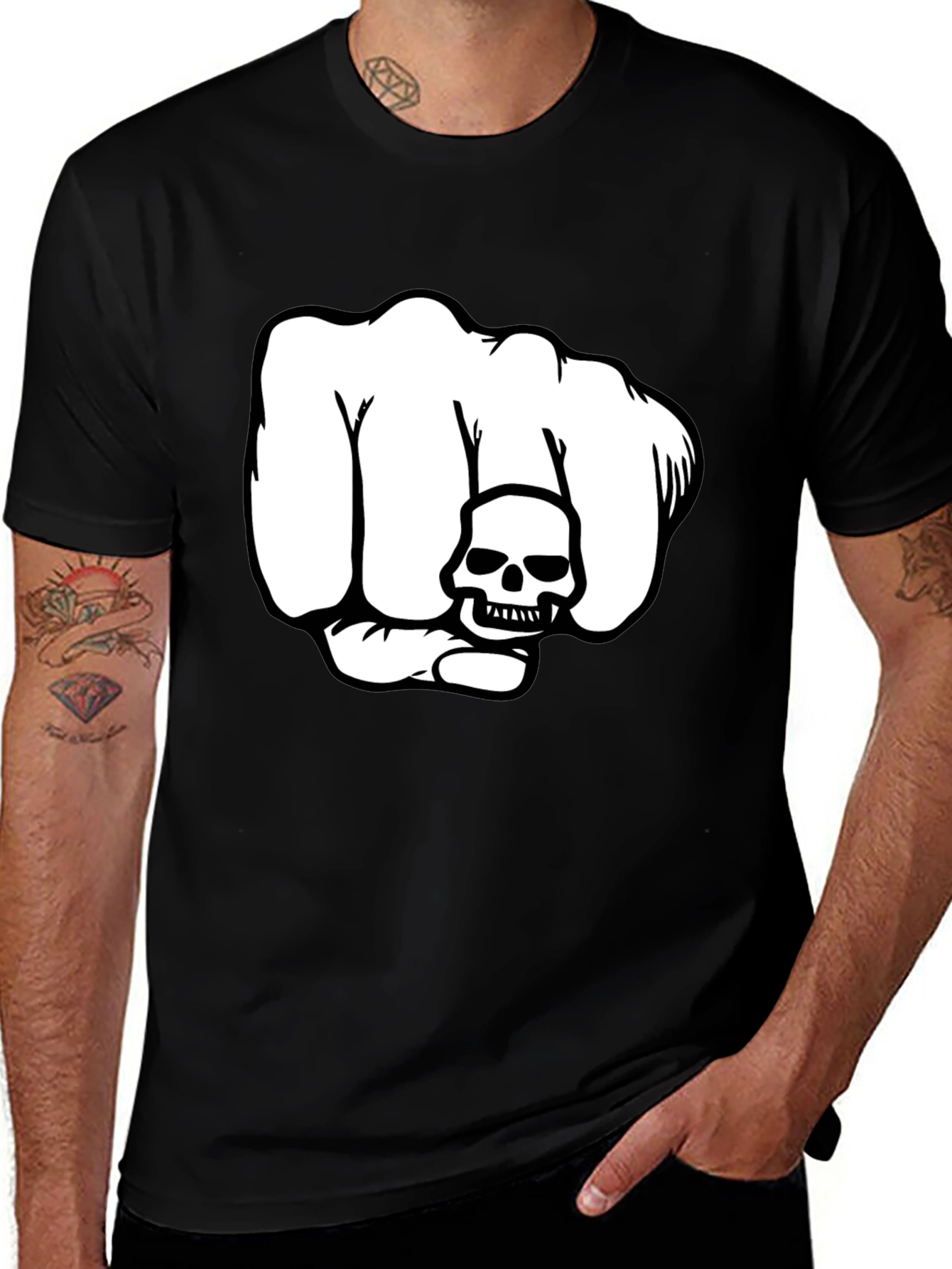 Skull Fist Graphic T-Shirt - Bold Design Black Tee