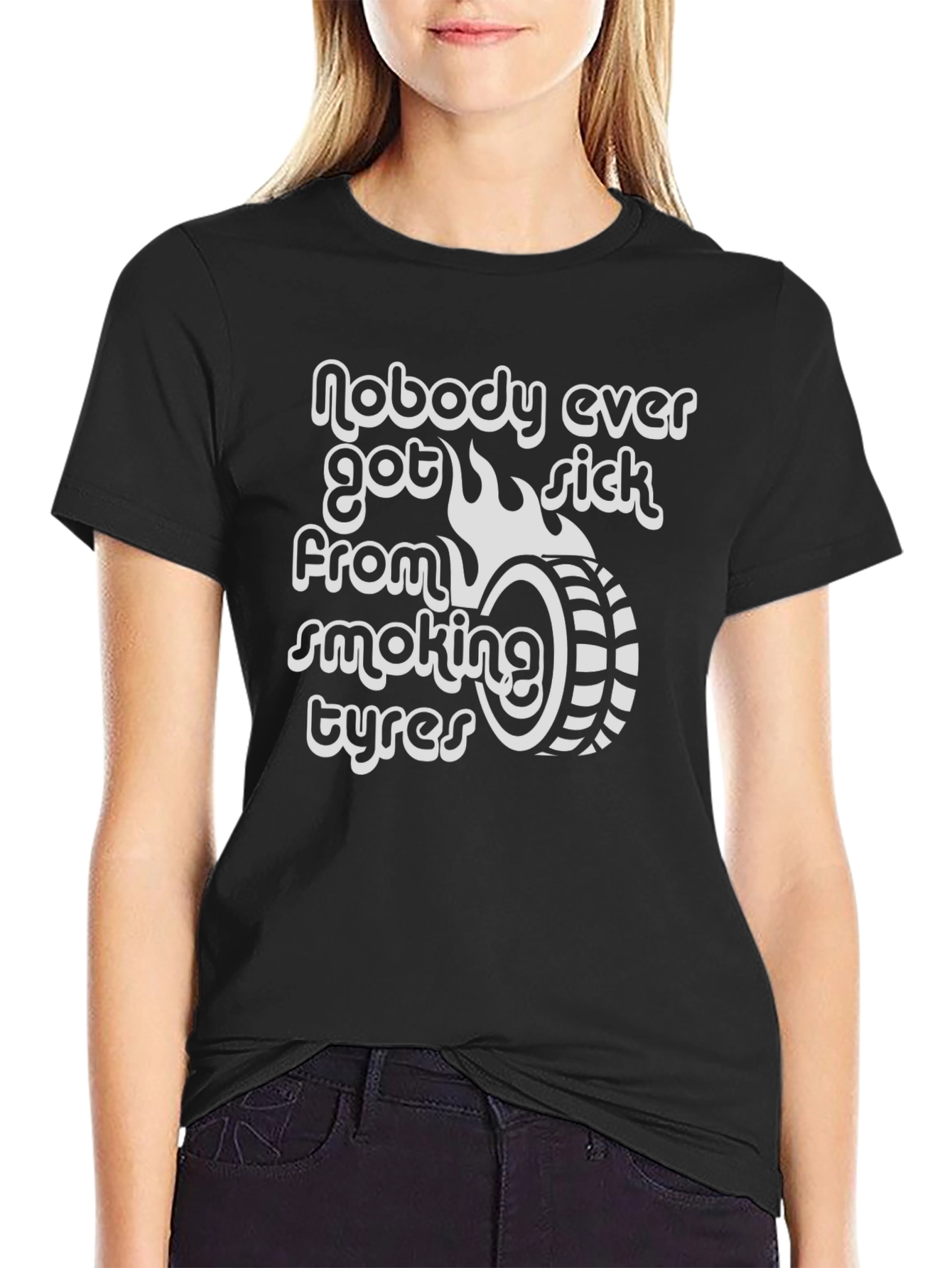 Smoking Tyres Graphic Tee - Cool Black T-Shirt