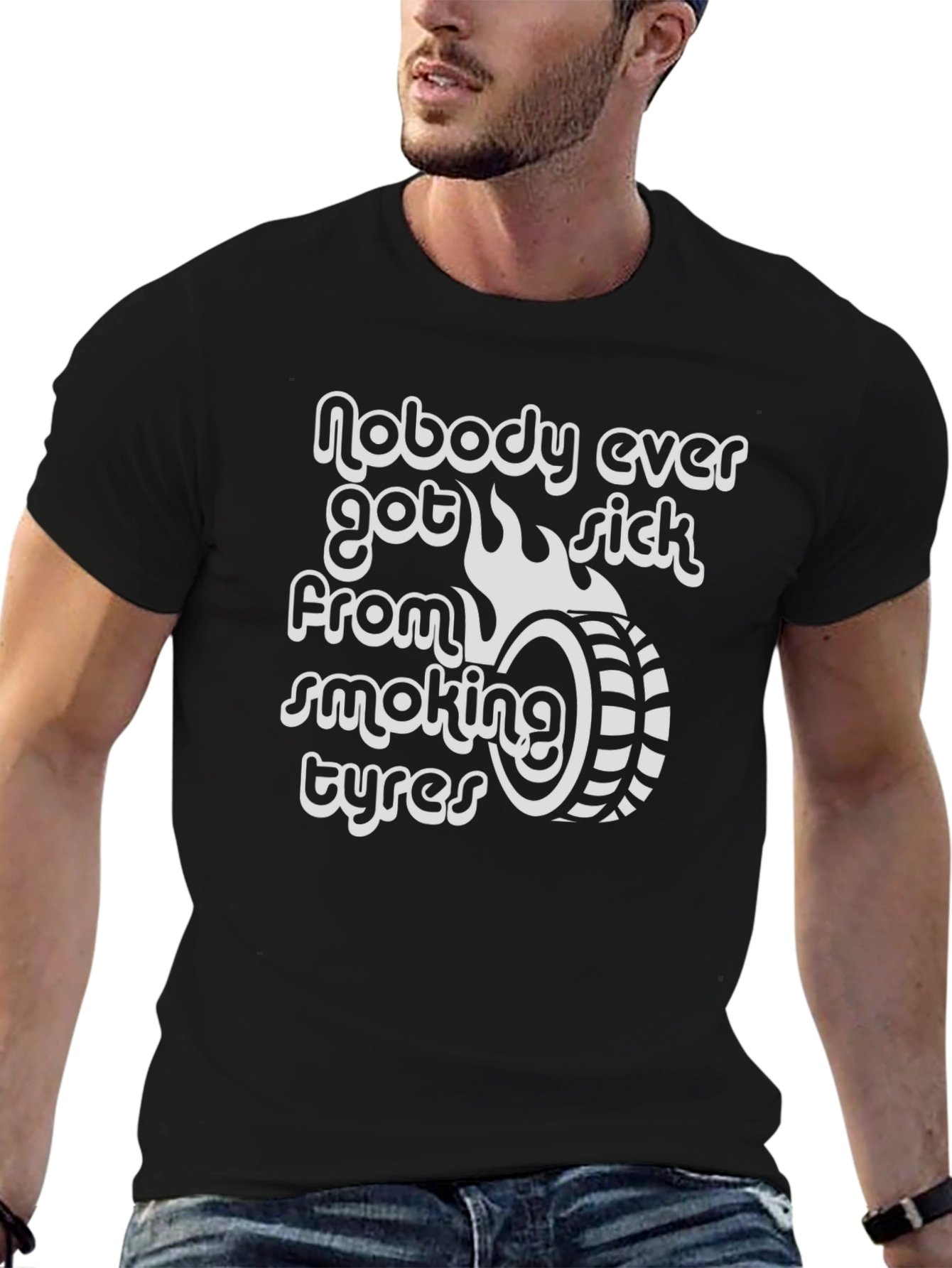Smoking Tyres Graphic Tee - Cool Black T-Shirt