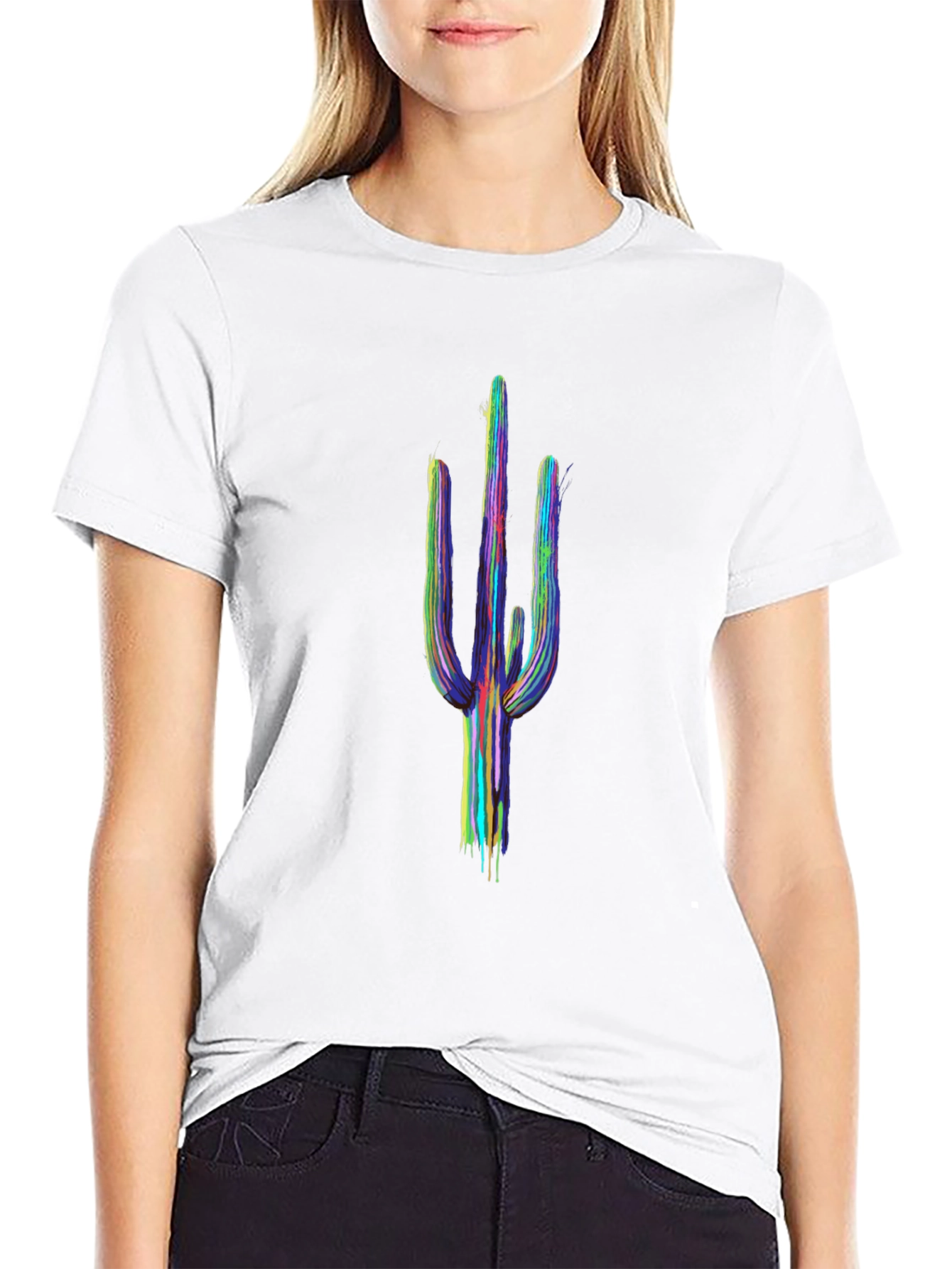 Cactus Art Mens Black T-Shirt