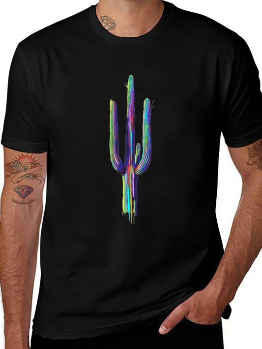 Cactus Art Mens Black T-Shirt