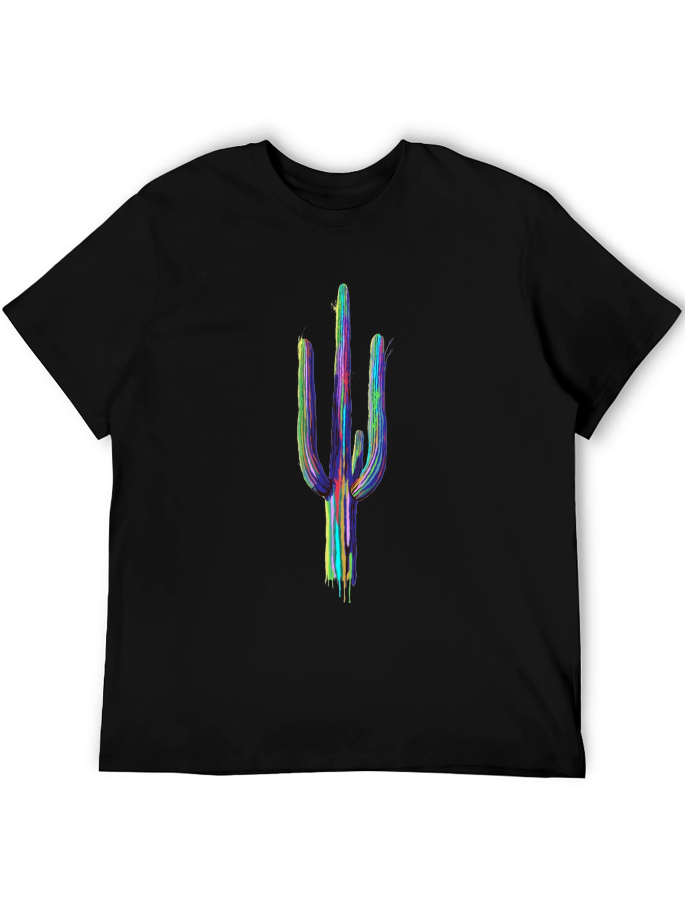 Cactus Art Mens Black T-Shirt