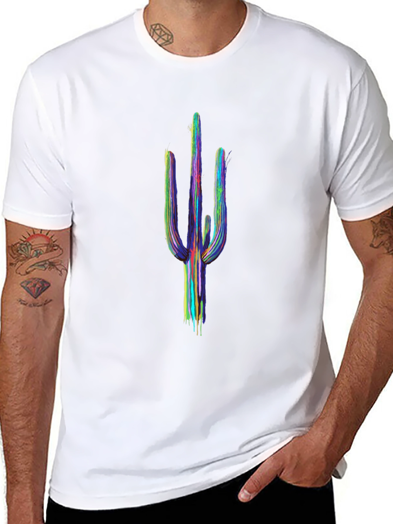 Cactus Art Mens Black T-Shirt
