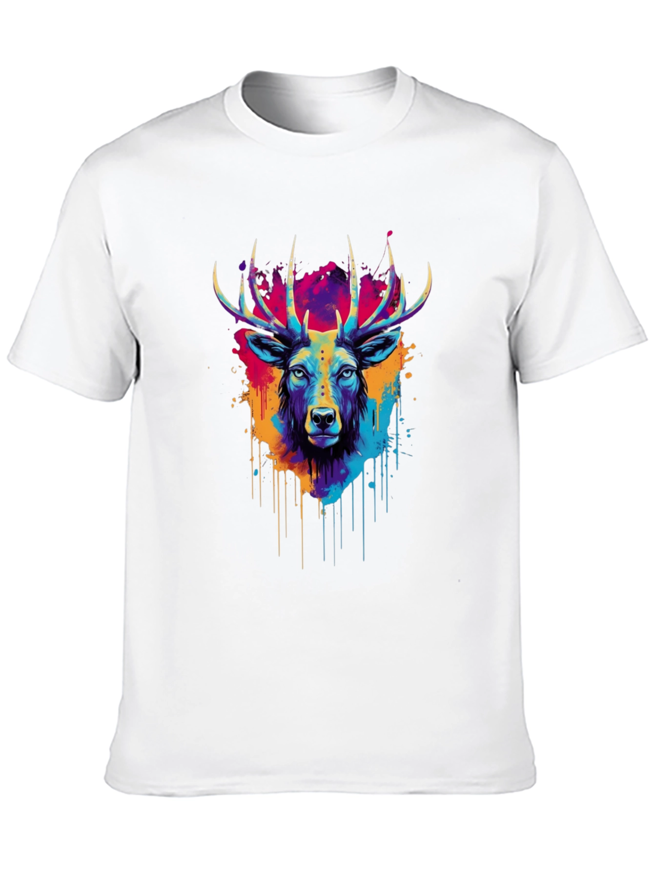 Vibrant Deer Graphic Tee - Artistic Black T-Shirt