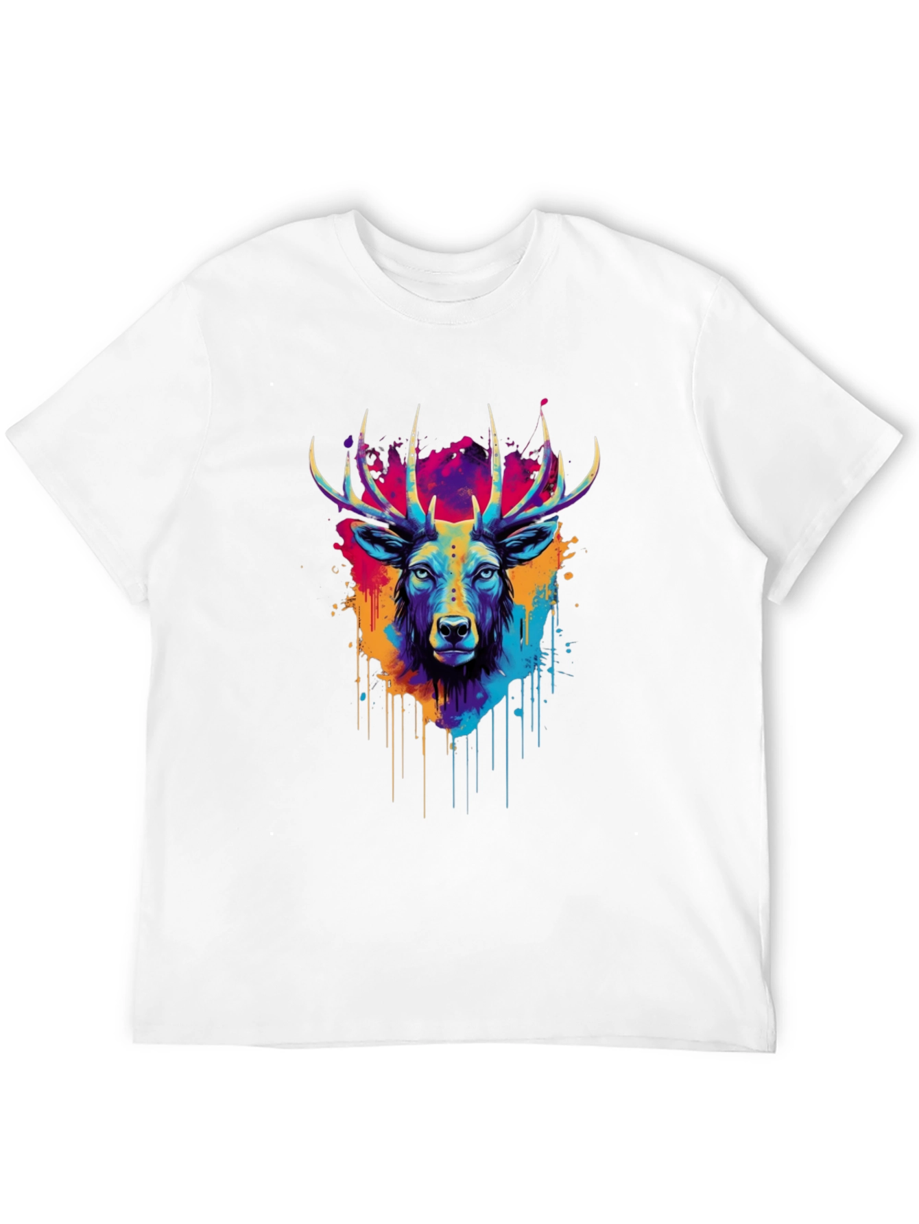 Vibrant Deer Graphic Tee - Artistic Black T-Shirt