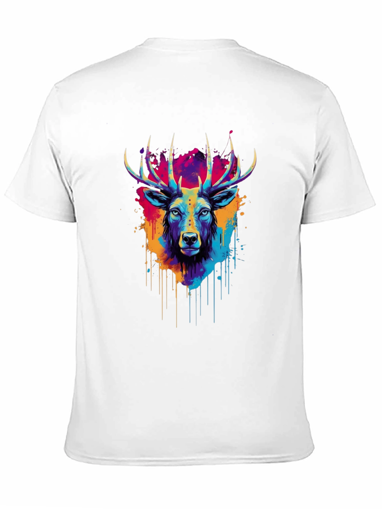 Vibrant Deer Graphic Tee - Artistic Black T-Shirt