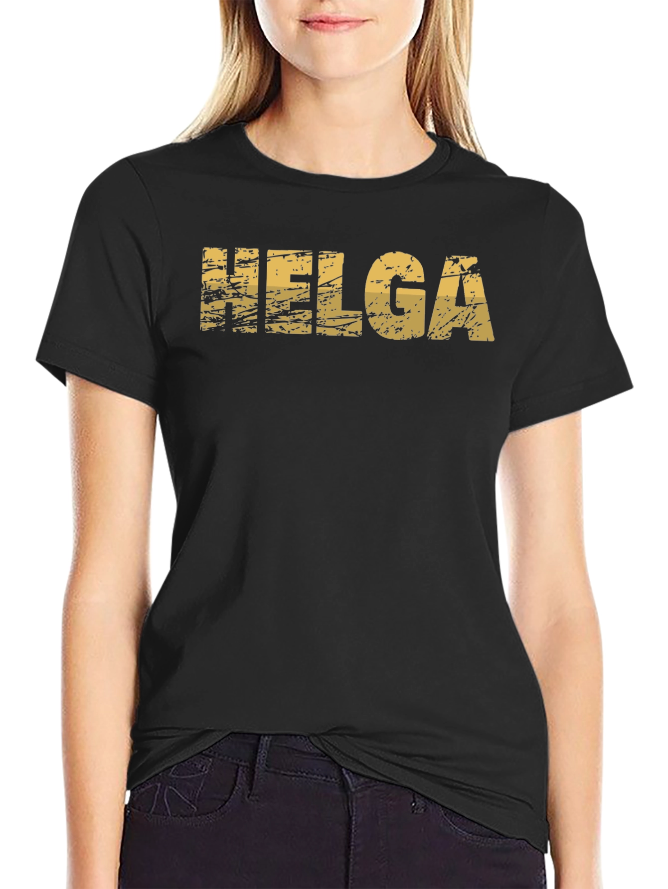 Helga Distressed Graphic Tee - Black Cotton T-Shirt