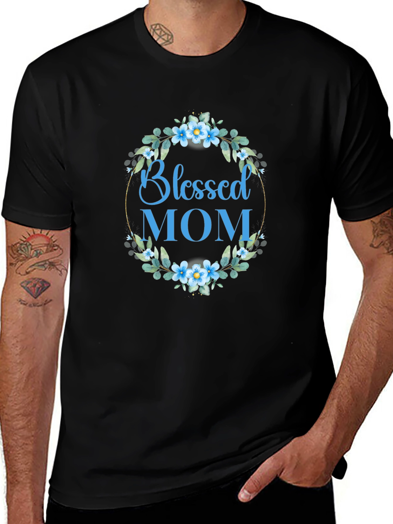 Blessed Mom Floral Wreath T-Shirt