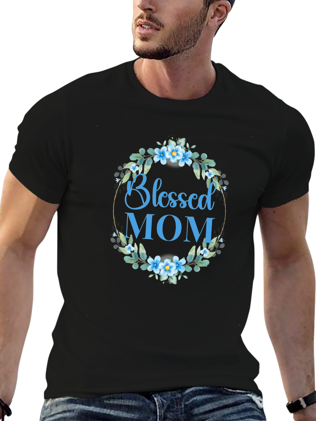 Blessed Mom Floral Wreath T-Shirt