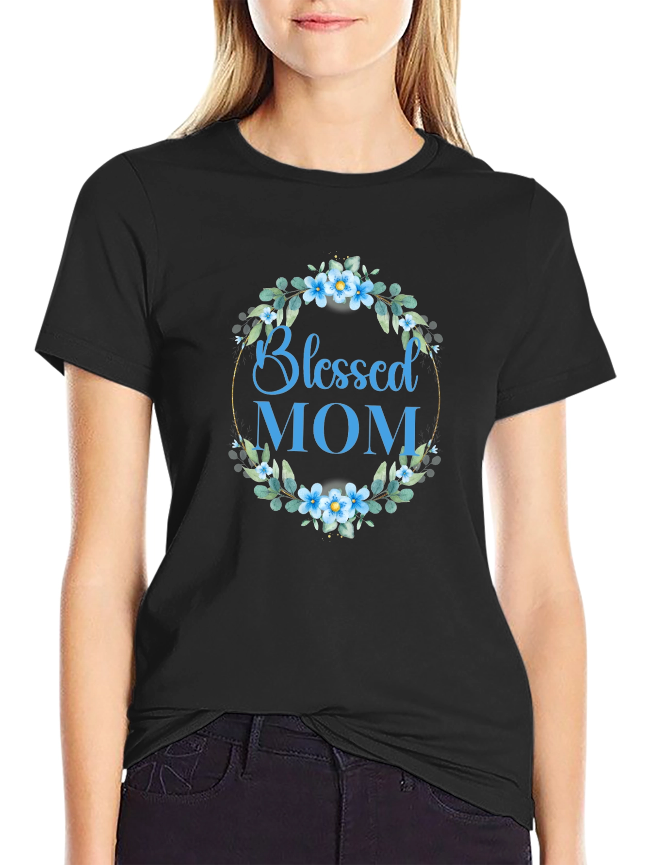 Blessed Mom Floral Wreath T-Shirt