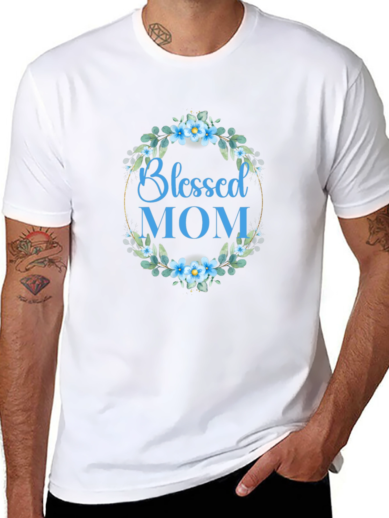 Blessed Mom Floral Wreath T-Shirt