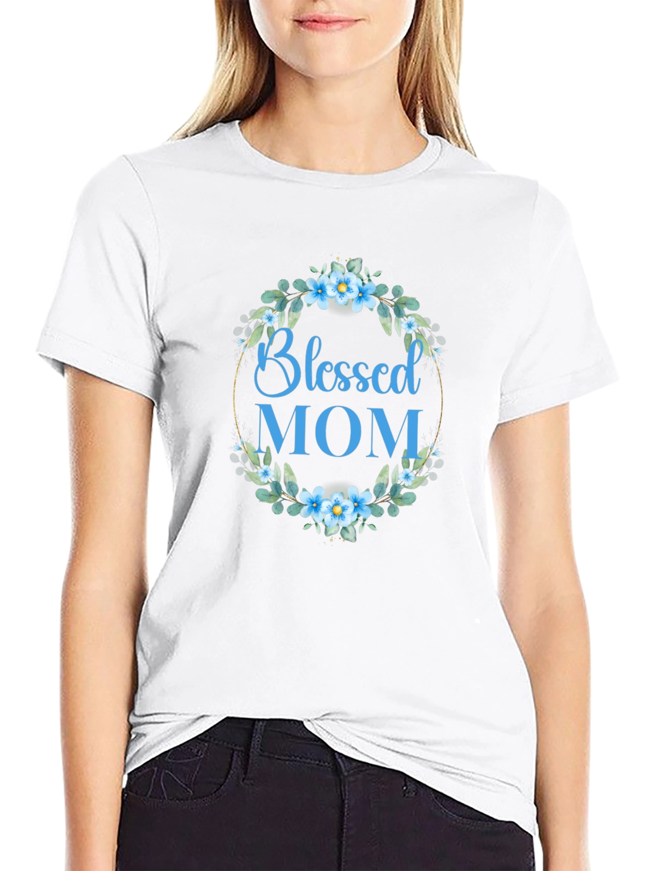 Blessed Mom Floral Wreath T-Shirt