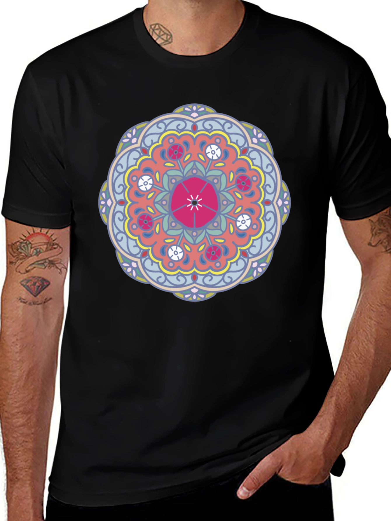 Mandala Print Black T-Shirt for Men