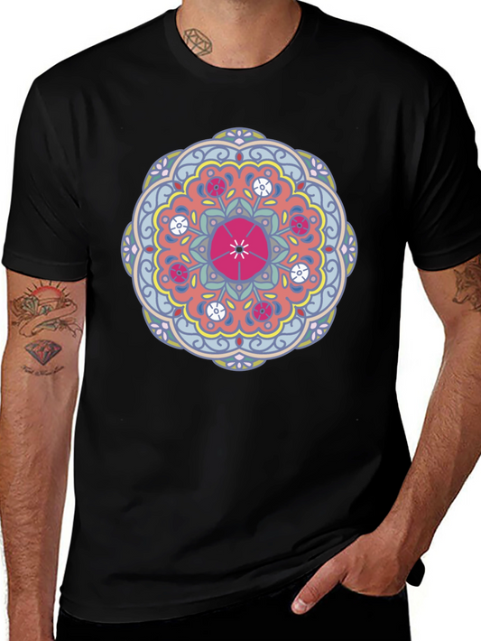 Mandala Print Black T-Shirt for Men