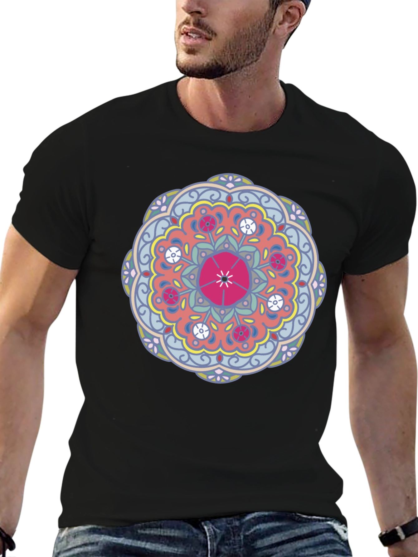 Mandala Print Black T-Shirt for Men