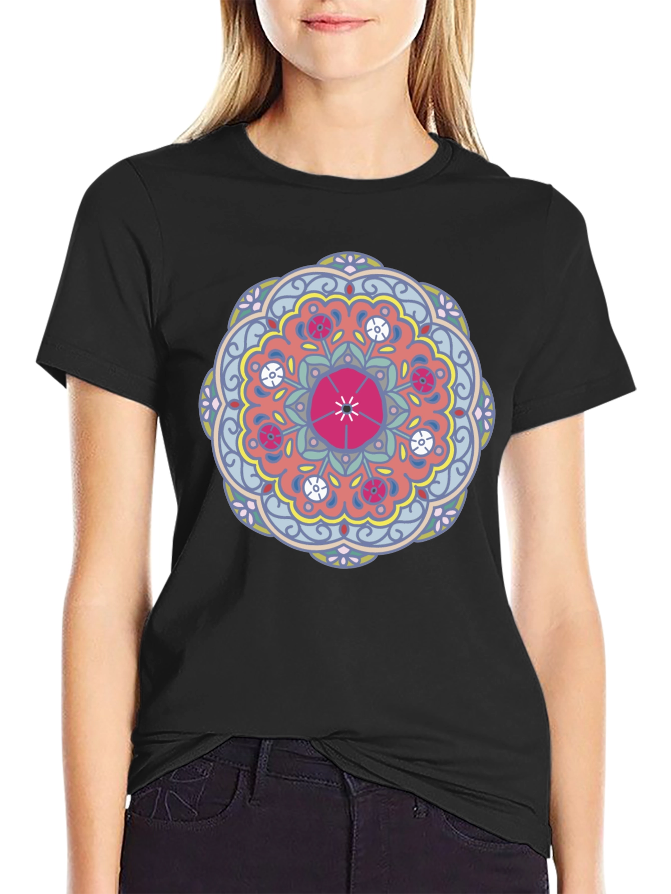 Mandala Print Black T-Shirt for Men