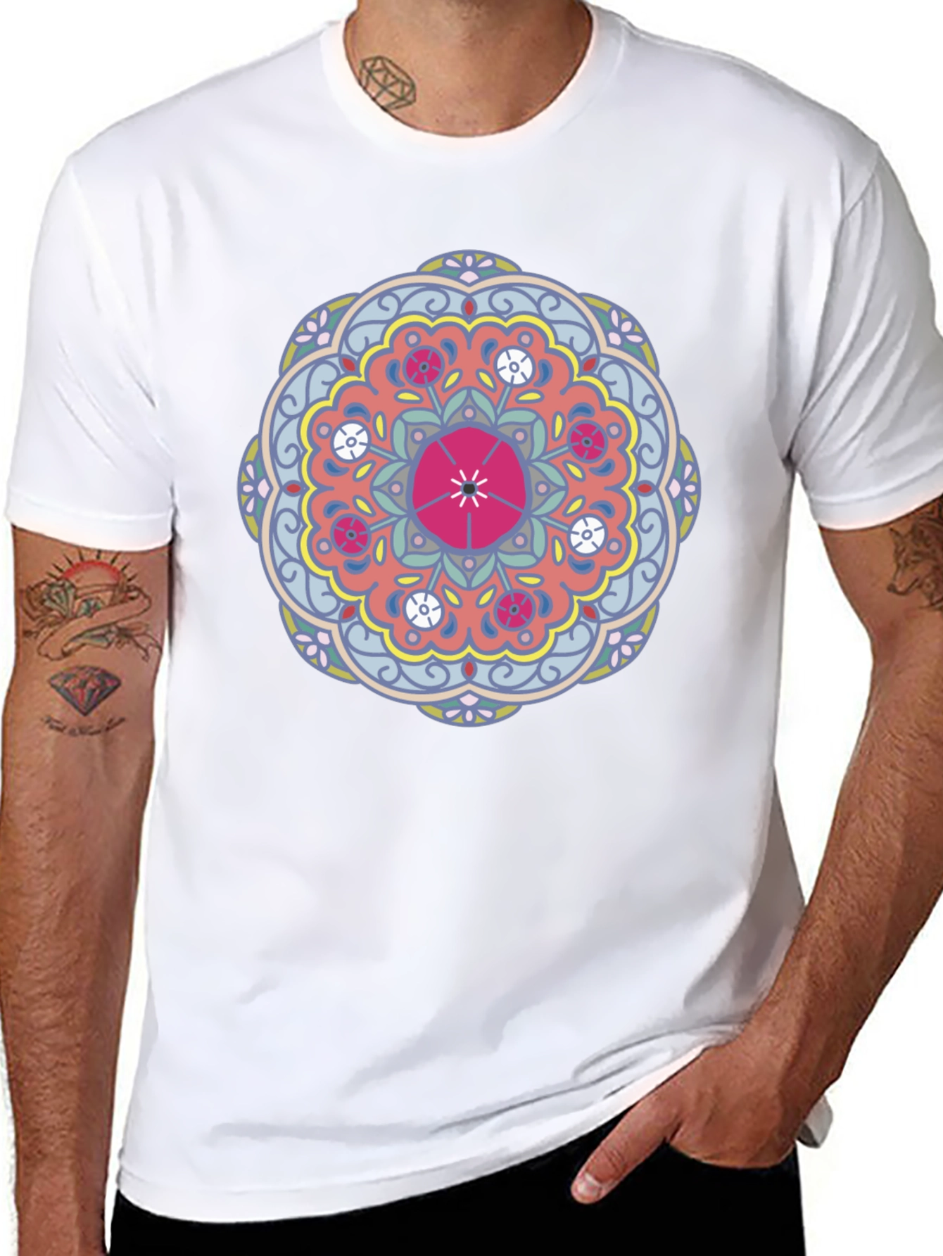 Mandala Print Black T-Shirt for Men