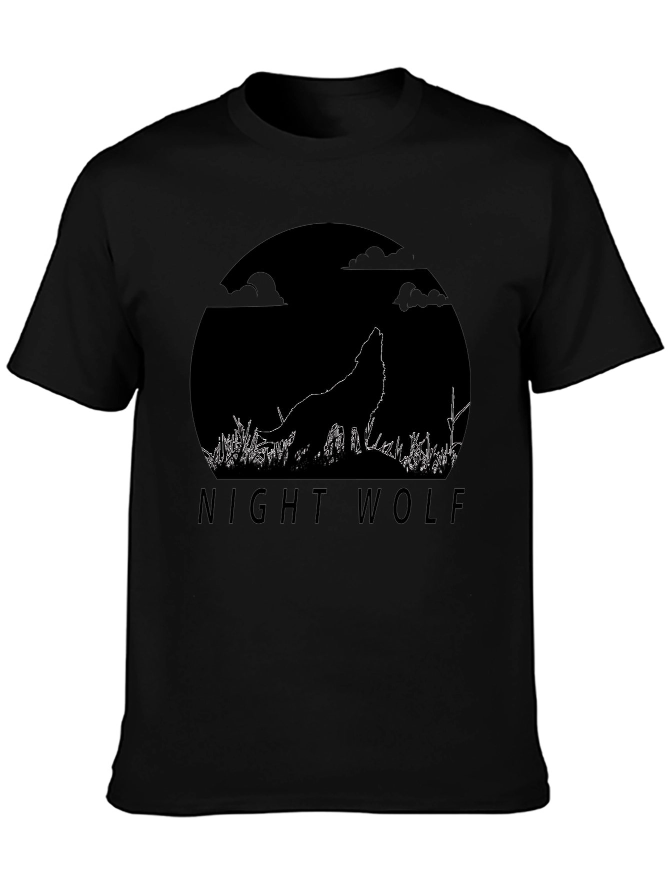 Night Wolf Graphic Tee - Black Cotton T-Shirt