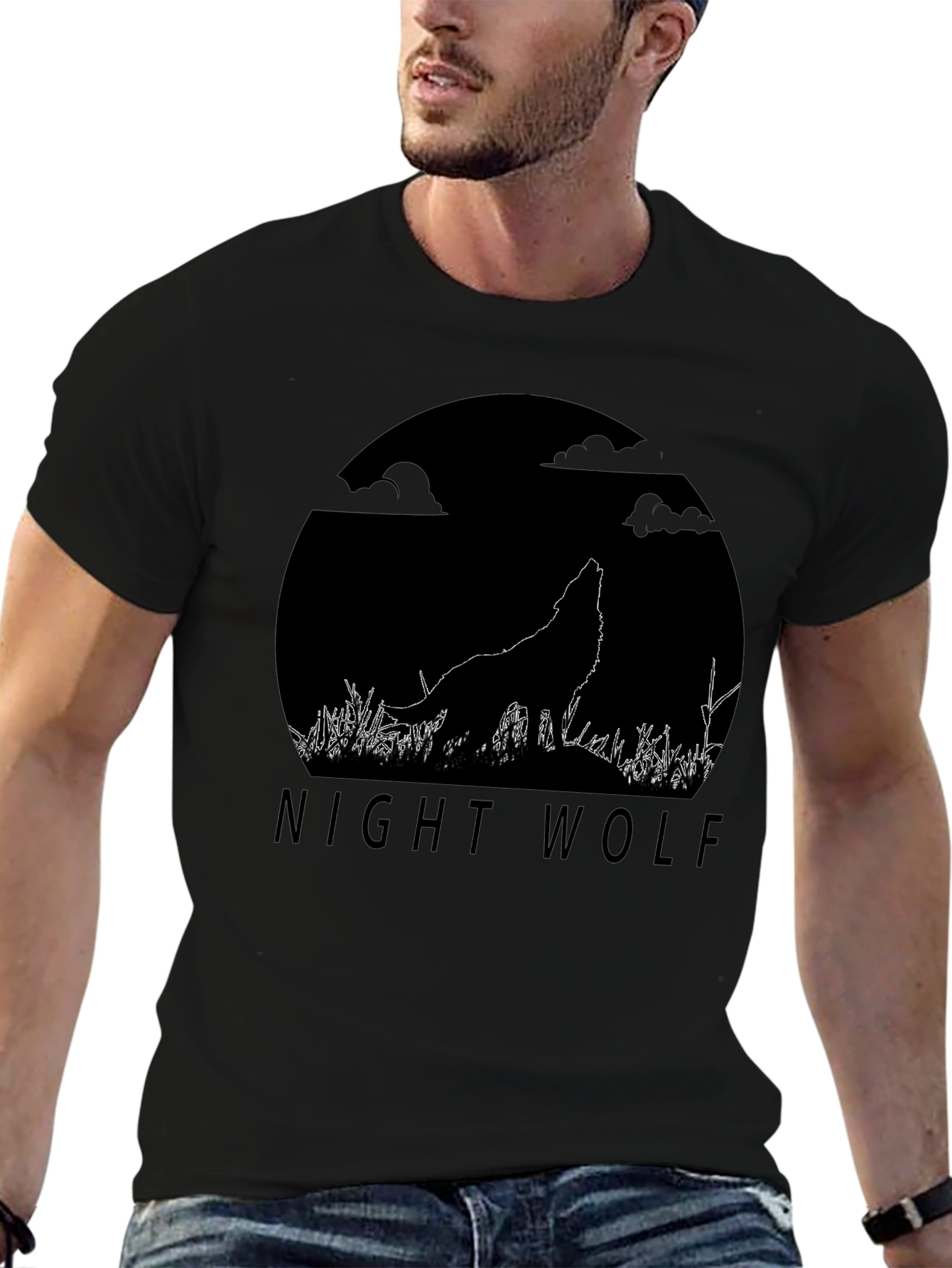 Night Wolf Graphic Tee - Black Cotton T-Shirt
