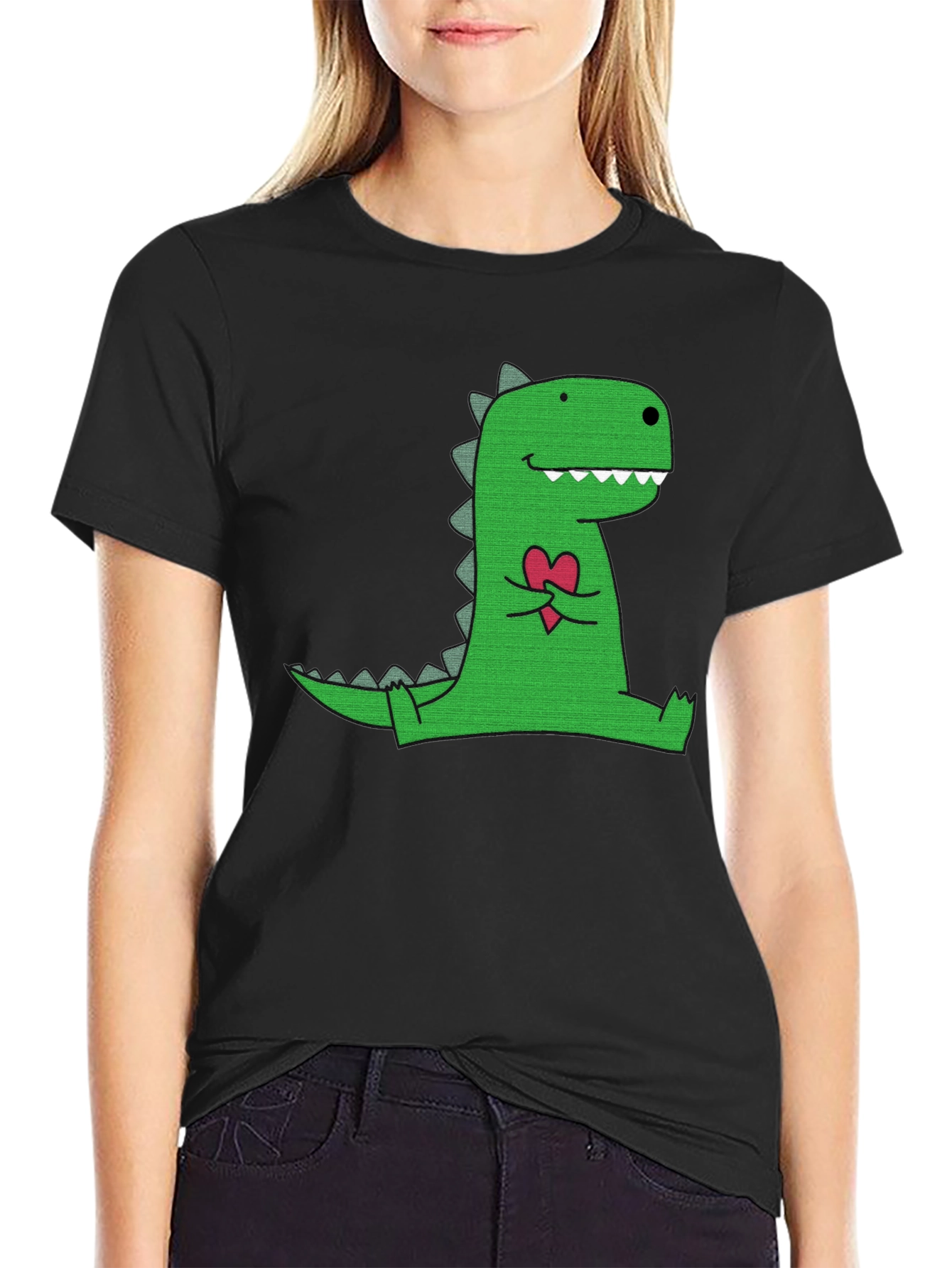 Dino Love T-Shirt - Black Cotton Graphic Tee
