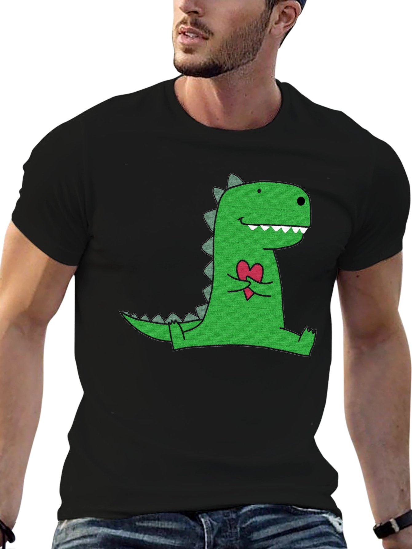 Dino Love T-Shirt - Black Cotton Graphic Tee
