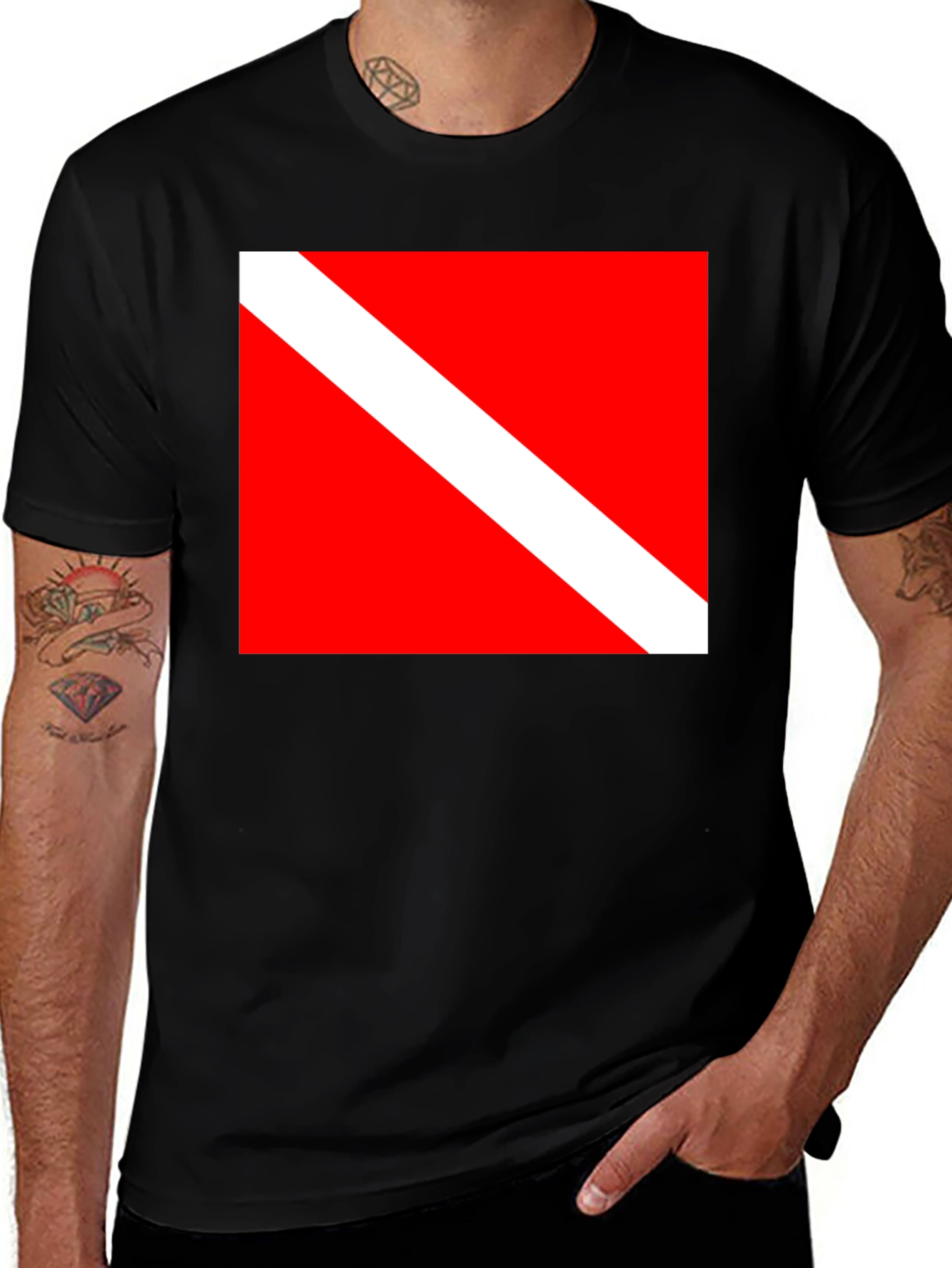 Diver Down Flag Black T-Shirt - Scuba Diving Tee
