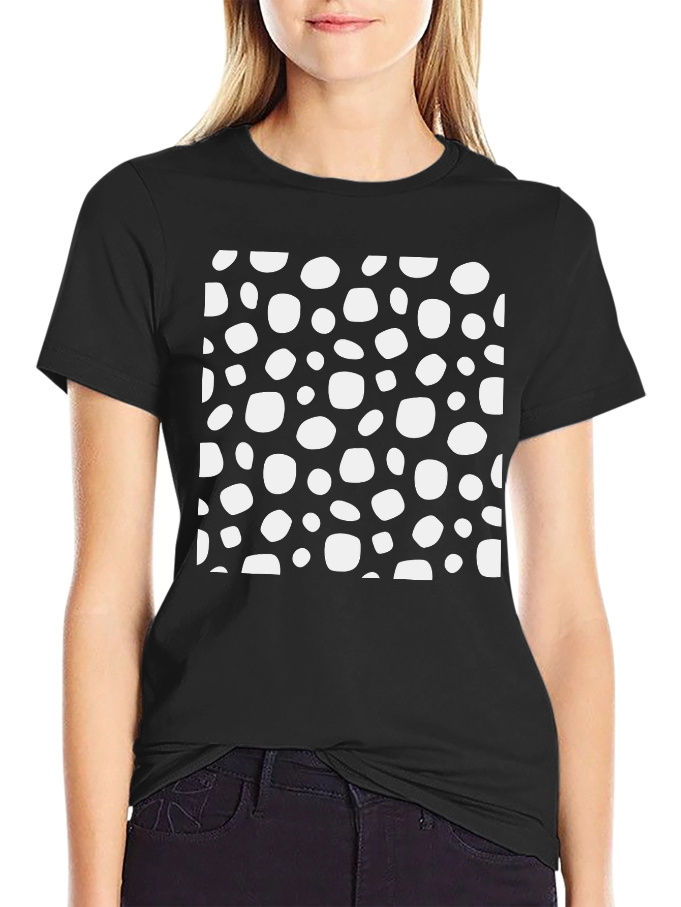 Funky Black T-Shirt with White Spot Pattern