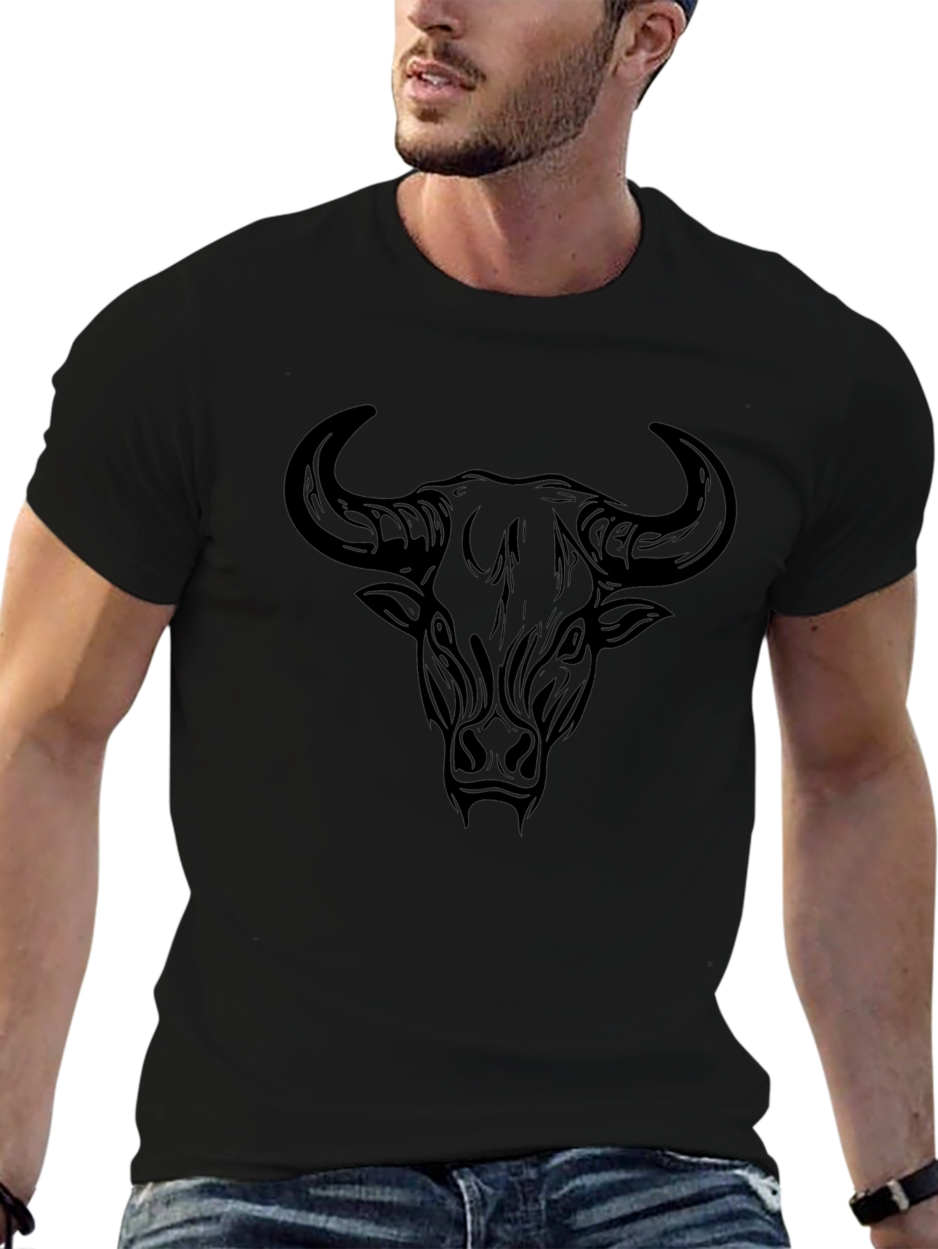 Black Bull Graphic Tee - Mens Crew Neck T-Shirt