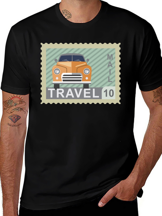 Vintage Car Stamp T-Shirt - Retro Travel Tee