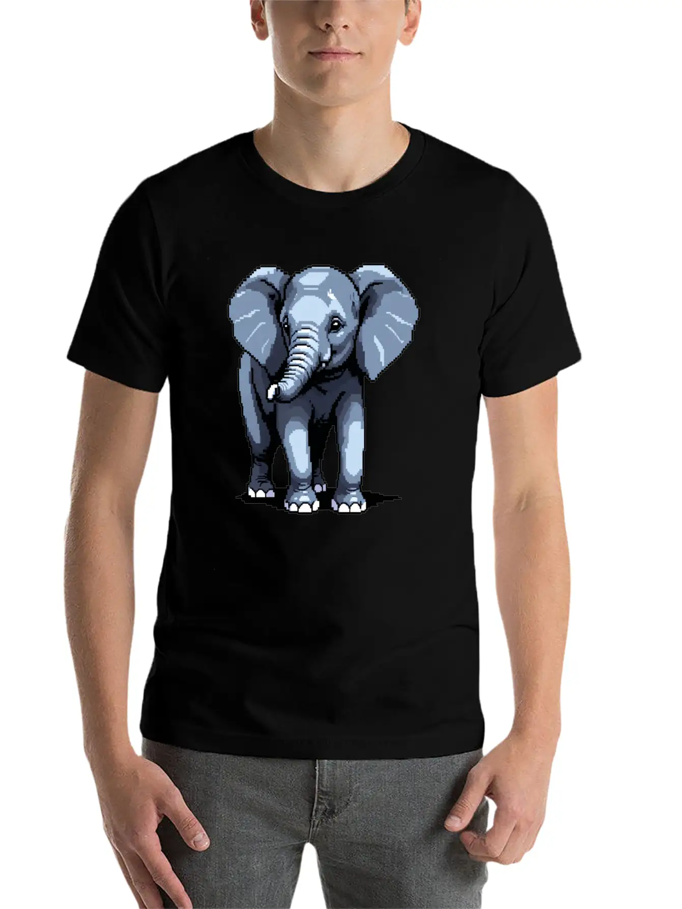 A Pixel Art Of An Elephant Unisex Casual T-Shirt – Clean Design For Daily Comfort