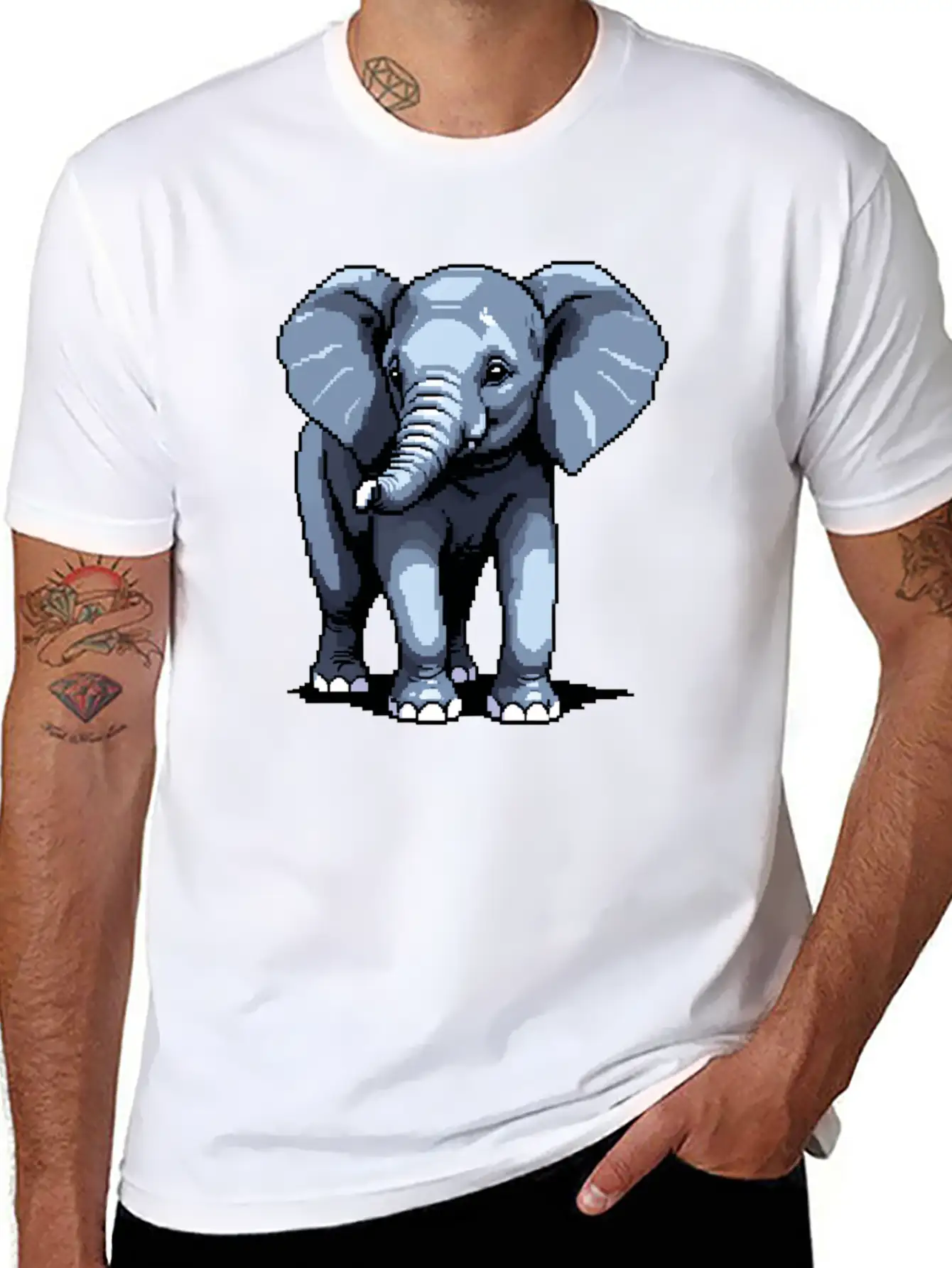 A Pixel Art Of An Elephant Unisex Casual T-Shirt – Clean Design For Daily Comfort