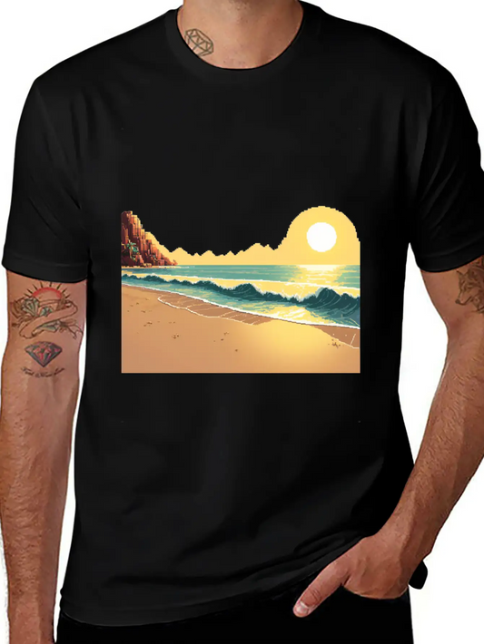 A Pixel Art Of Beach And Sun Unisex Casual T-Shirt – Clean Design For Daily Comfort