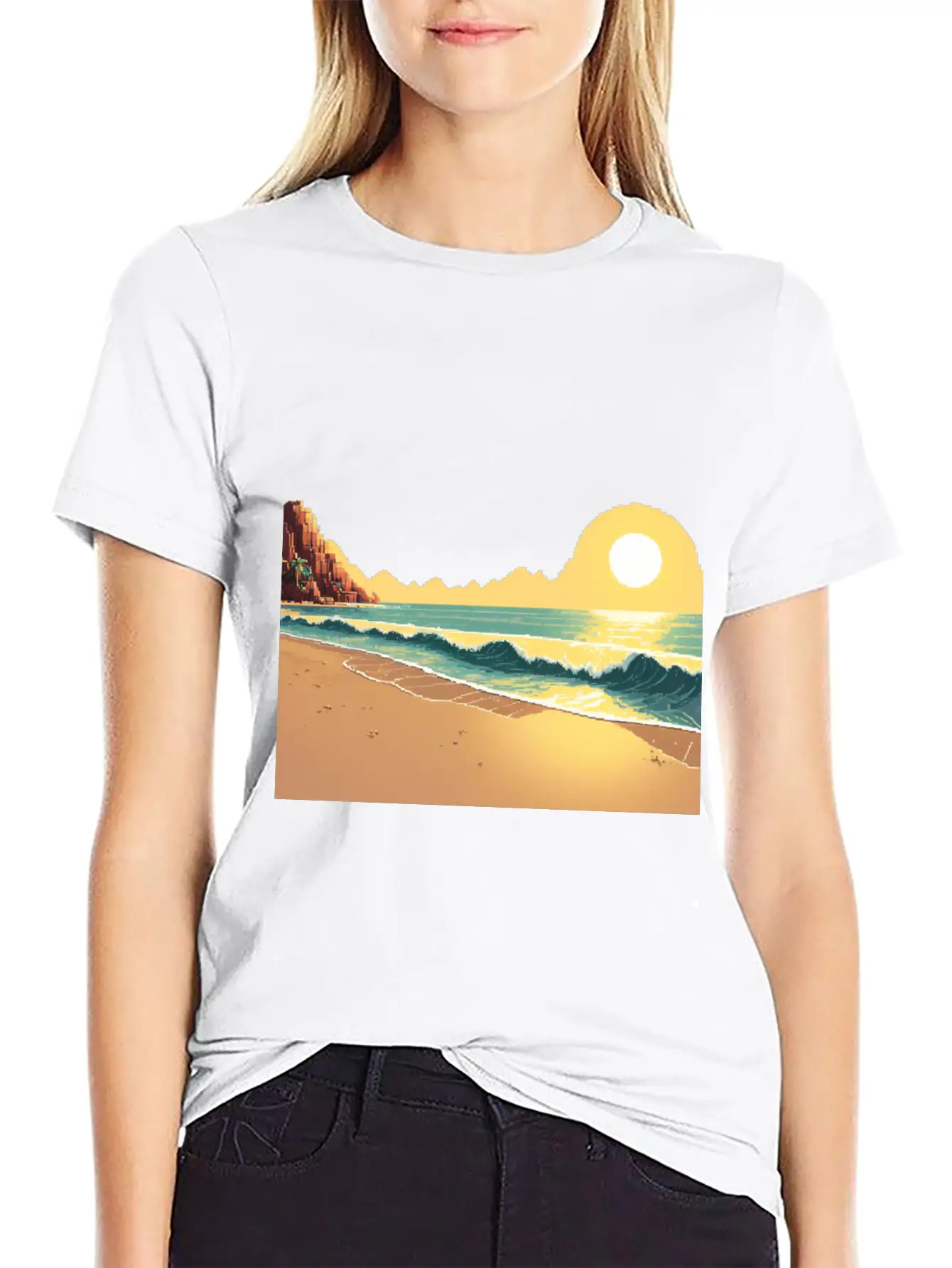 A Pixel Art Of Beach And Sun Unisex Casual T-Shirt – Clean Design For Daily Comfort