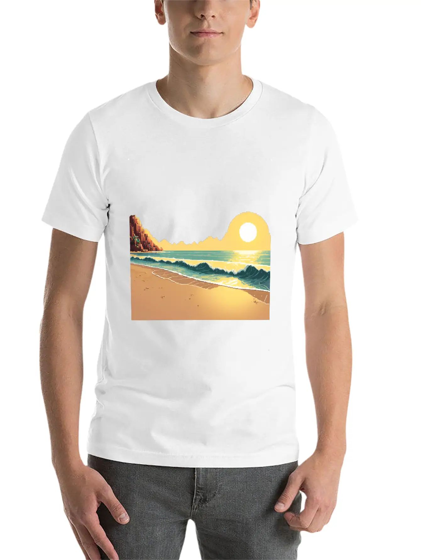 A Pixel Art Of Beach And Sun Unisex Casual T-Shirt – Clean Design For Daily Comfort