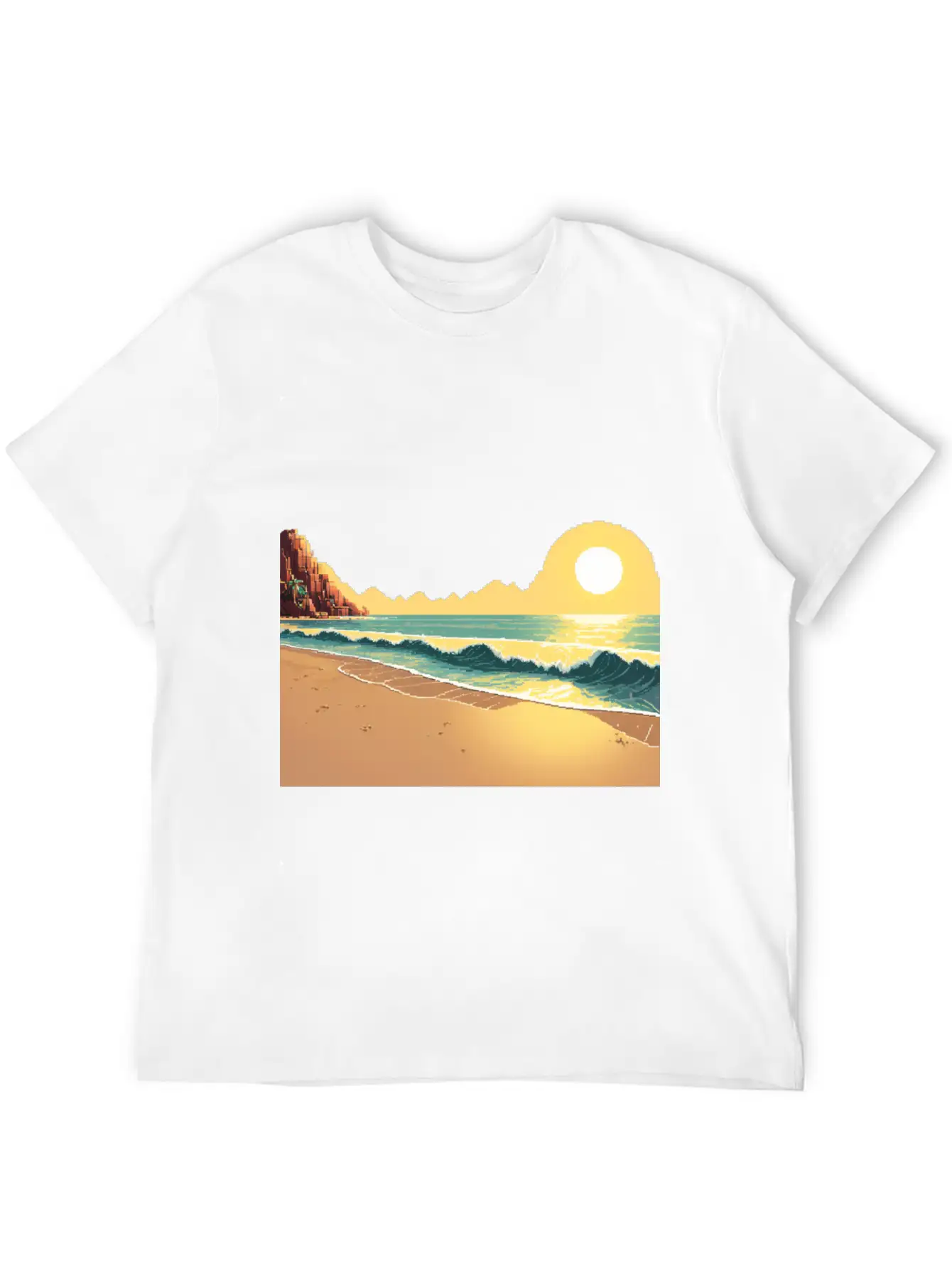 A Pixel Art Of Beach And Sun Unisex Casual T-Shirt – Clean Design For Daily Comfort