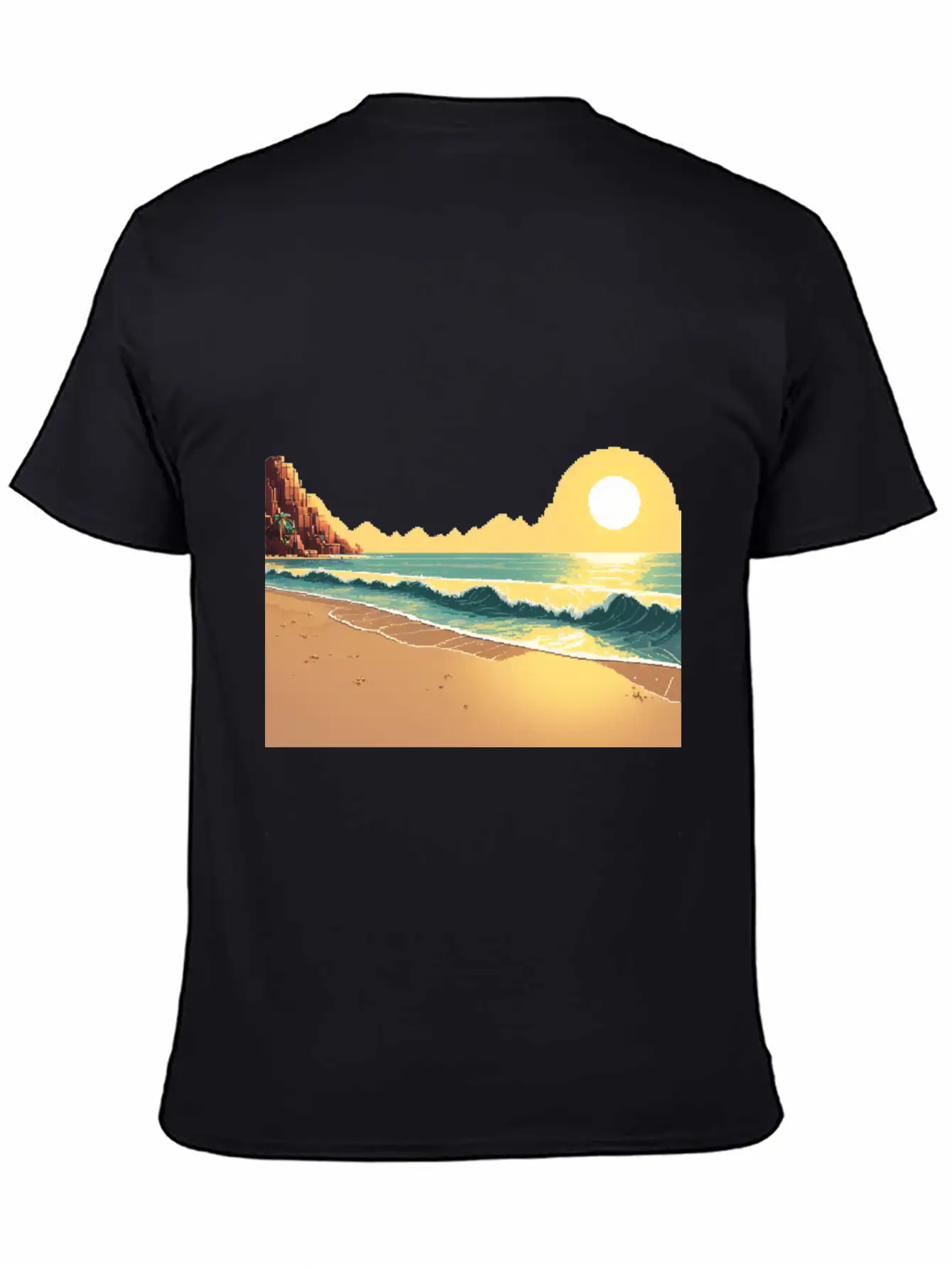 A Pixel Art Of Beach And Sun Unisex Casual T-Shirt – Clean Design For Daily Comfort