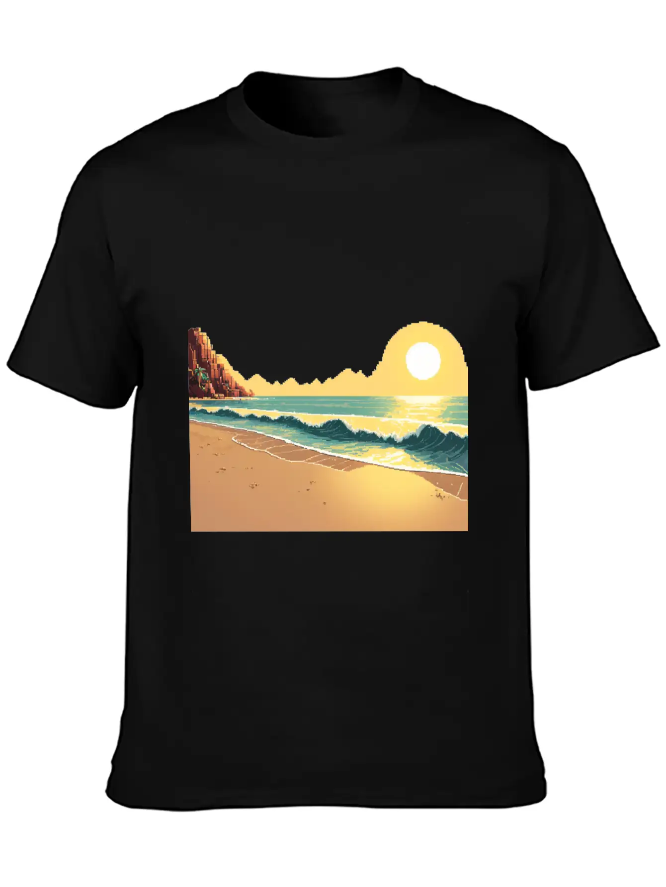 A Pixel Art Of Beach And Sun Unisex Casual T-Shirt – Clean Design For Daily Comfort