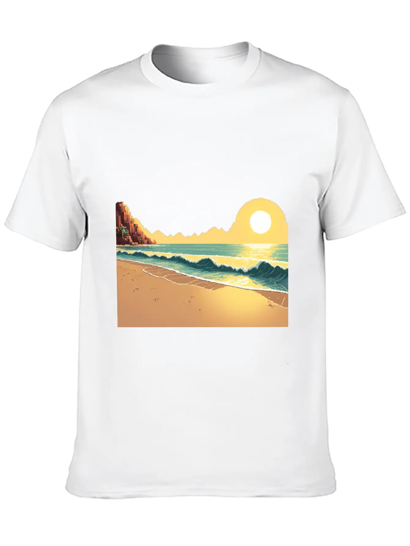 A Pixel Art Of Beach And Sun Unisex Casual T-Shirt – Clean Design For Daily Comfort