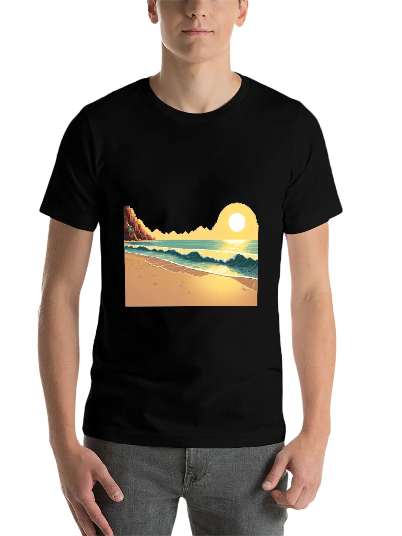 A Pixel Art Of Beach And Sun Unisex Casual T-Shirt – Clean Design For Daily Comfort