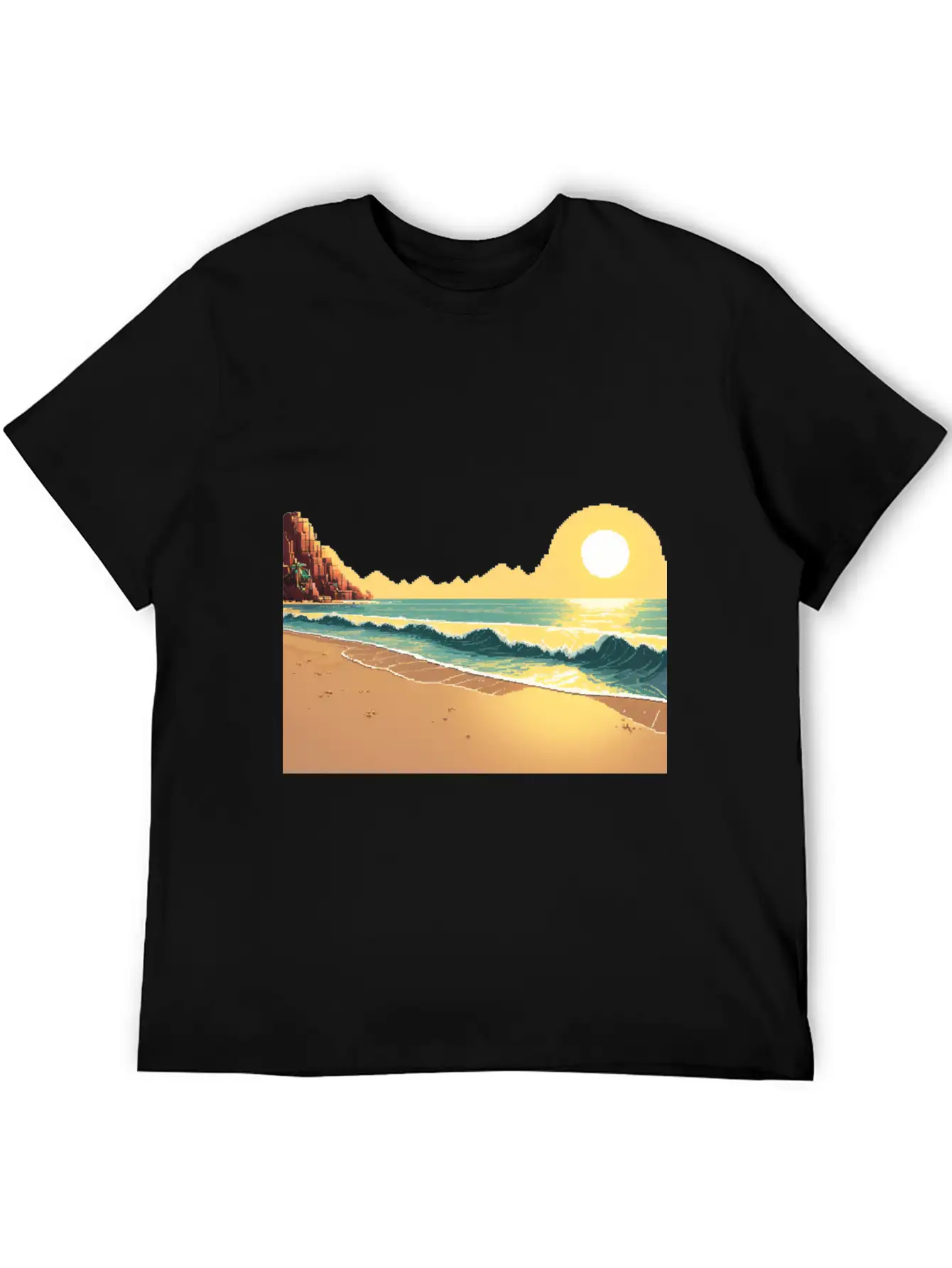 A Pixel Art Of Beach And Sun Unisex Casual T-Shirt – Clean Design For Daily Comfort