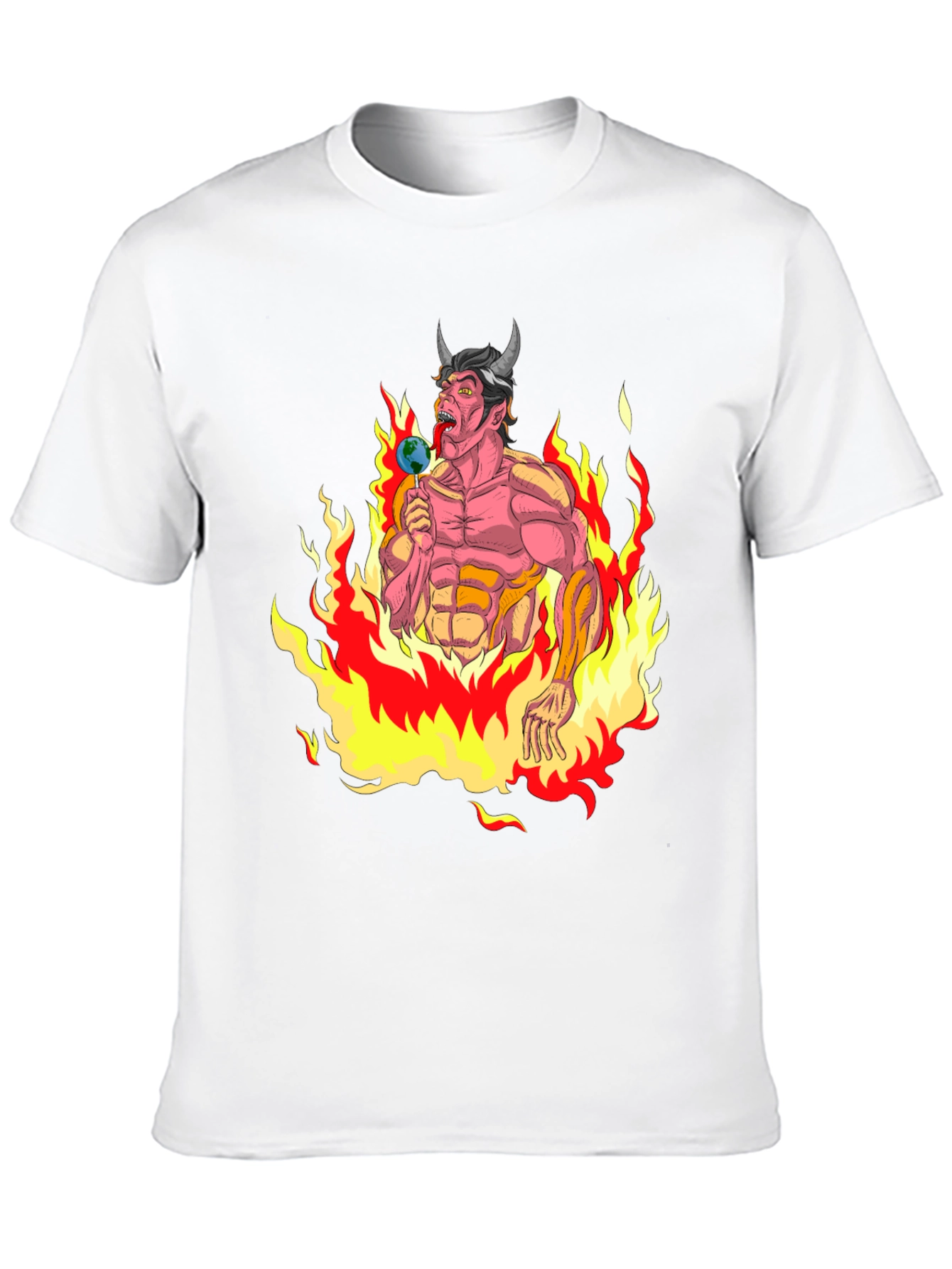 Fiery Devil Eating Earth Lollipop Graphic T-Shirt
