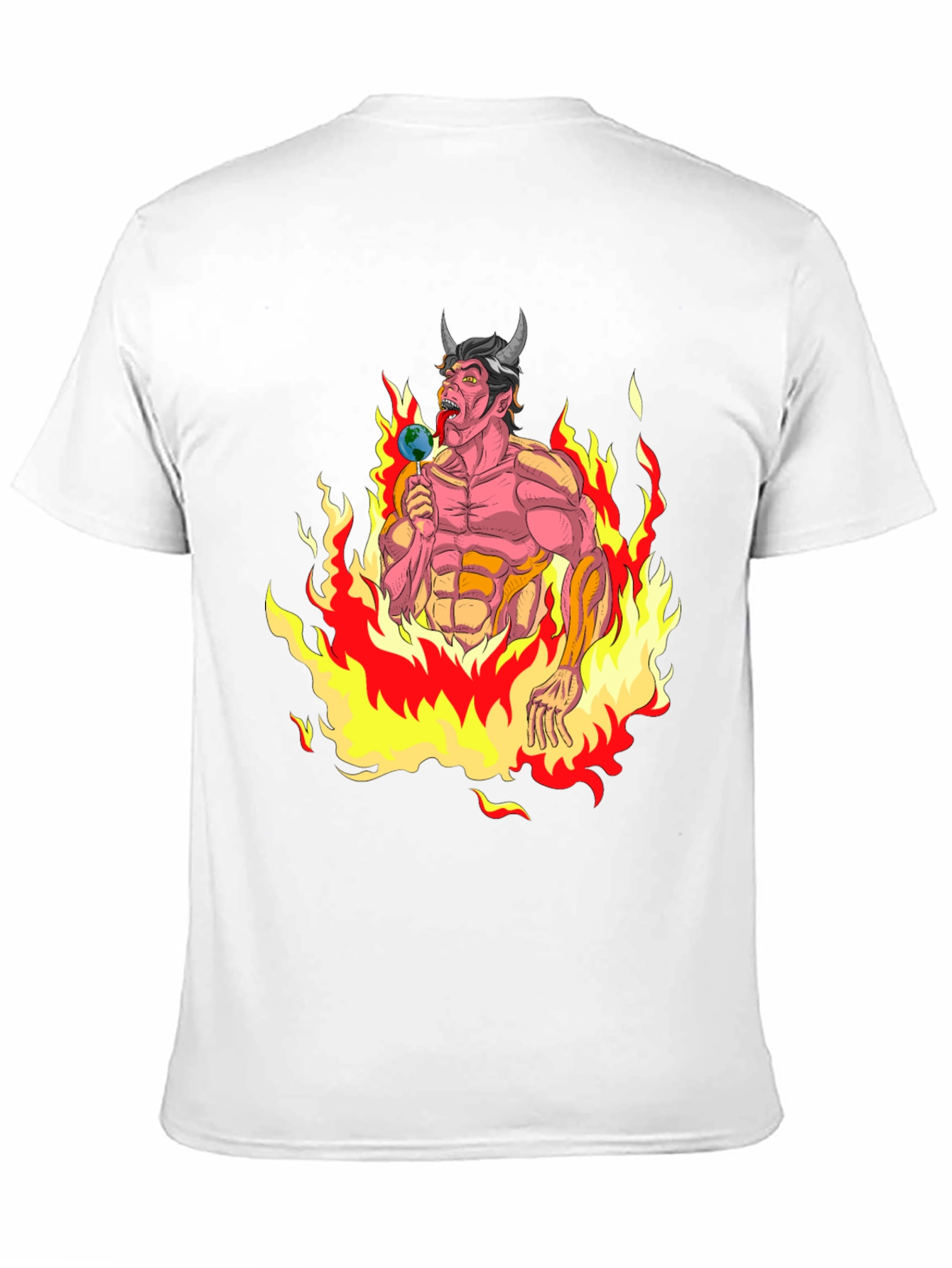 Fiery Devil Eating Earth Lollipop Graphic T-Shirt