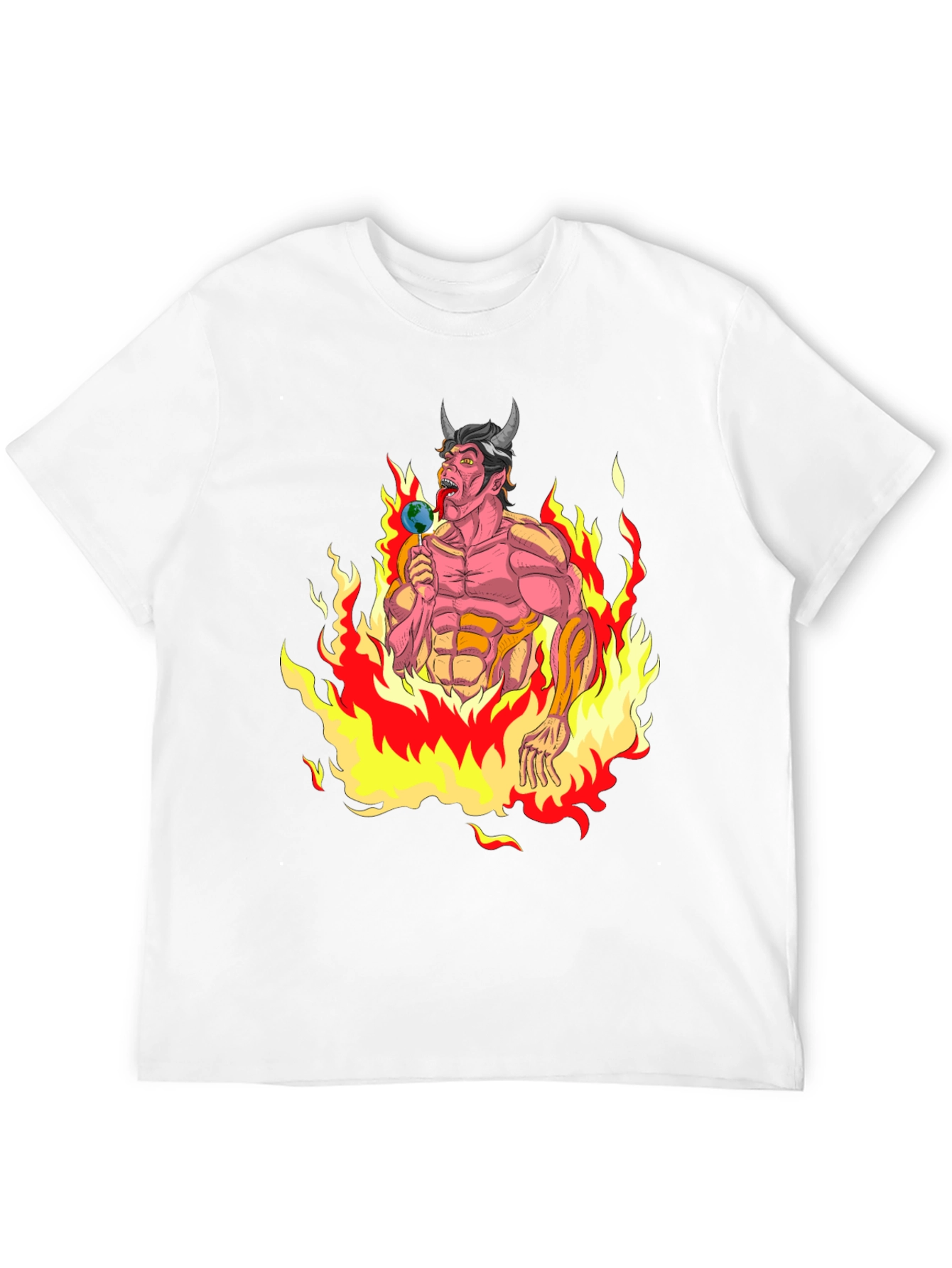 Fiery Devil Eating Earth Lollipop Graphic T-Shirt