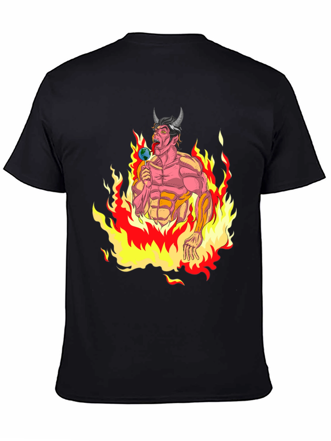 Fiery Devil Eating Earth Lollipop Graphic T-Shirt